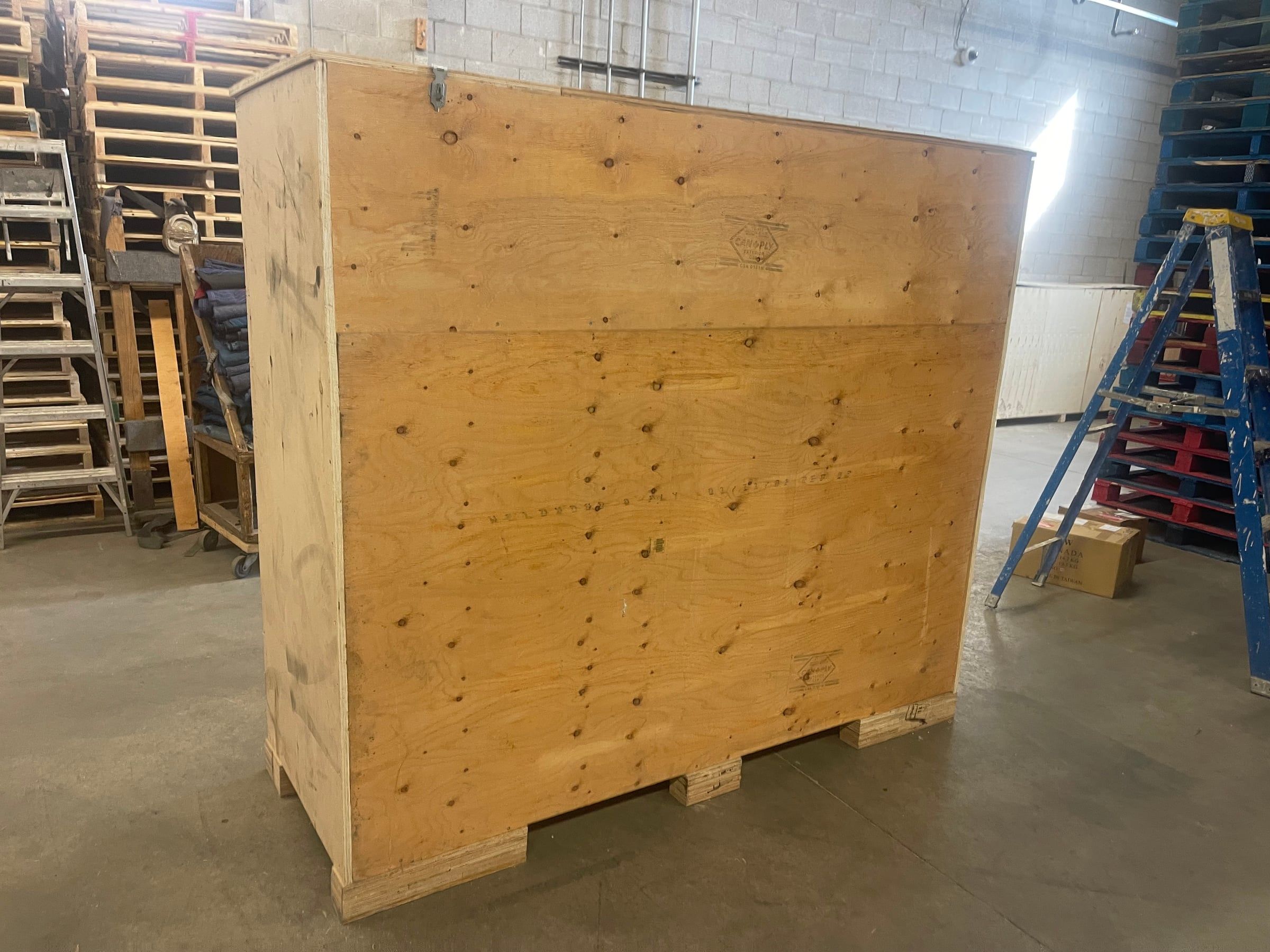 A large plywood crate built and ready to ship